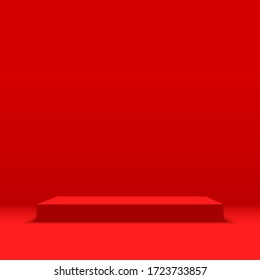 Red podium. Pedestal. Vector illustration.