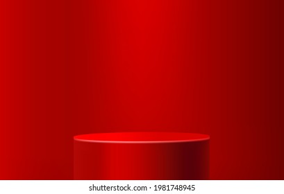 Red Podium For Product Display On Minimal Scene, 3d Red Stage Pedestal Template