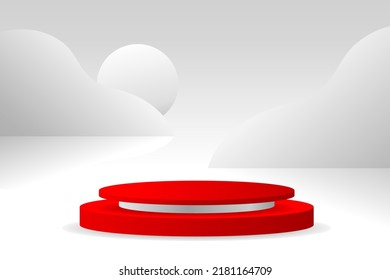 Red podium for product showcase for advertising