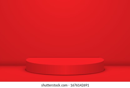 red podium in the red room	