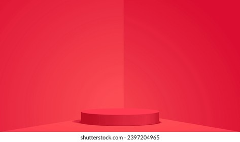 podio rojo en la habitación roja	