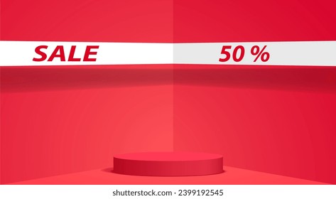 podio rojo con fondo de texto de venta en la habitación roja	