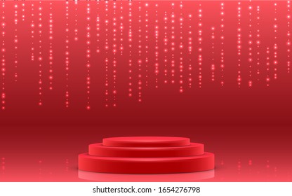 red podium and sparkle light in the red room