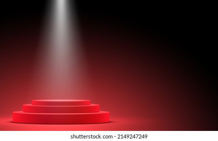red podium with spotlight in the dark room