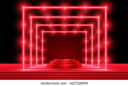 red podium and red spotlight on the studio room