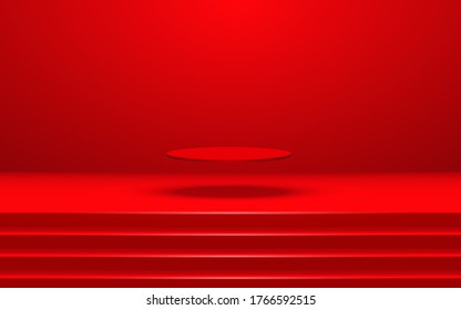 red podium and spotlight in the red room