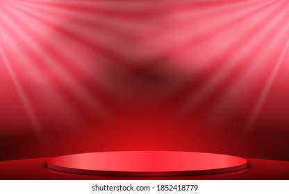 red podium and red spotlight with smoke on the stage