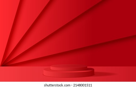 red podium in the red studio room