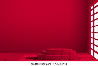 red podium and sunlight in the red room