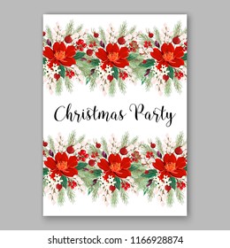 Red poinsettia Anemone wedding invitation floral background vector template christmas party invitation
