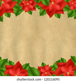 Red Poinsettia Borders With Old Paper With Gradient Mesh, Vector Illustration