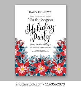 Red Poinsettia Christmas party invitation flyer winter floral vector background bridal shower baby shower christening baptism birthday card anniversary poinsettia winter holiday wreath
