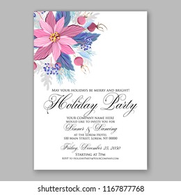 Red Poinsettia Christmas Party Invitation sample card beautiful winter floral ornament xmas