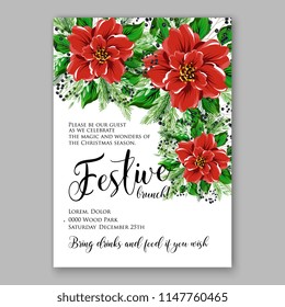 Red poinsettia wreath decoration vector christmas party invitation