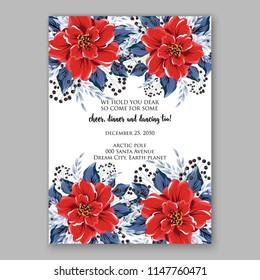 Red poinsettia wreath decoration vector christmas party invitation
