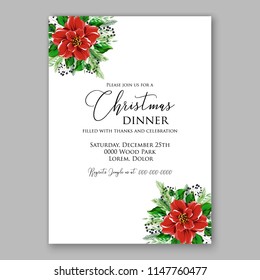 Red poinsettia wreath decoration vector christmas party invitation