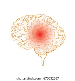 red point and orange line brain background as Illness and treatment concept, vector illustration