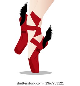 Red pointe shoes with black wings vector art