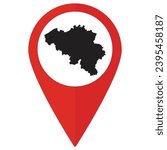 Red Pointer or pin location with Belgium map inside. Map of Belgium 