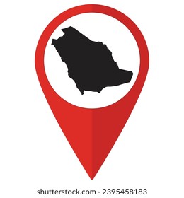 Red Pointer or pin location with Saudi Arabia map inside. Map of Saudi Arabia