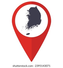 Red Pointer or pin location with South Korea map inside. Map of South Korea