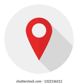 Red pointer sign of location place location with shadow.