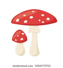 red poison mushroom amanita, toadstool  - vector illustration