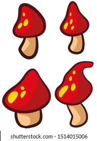 
Red poisonous cartoon cute mushrooms with yellow dots