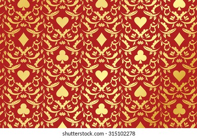 Red Poker Background With Golden Card Symbols