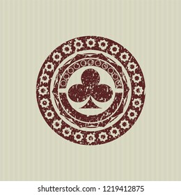 Red poker clover icon inside distressed rubber grunge seal