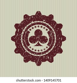 Red poker clover icon inside distress rubber texture