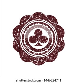 Red poker clover icon inside rubber stamp with grunge texture
