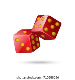 Red poker dice - modern vector isolated object on white background. Two items. Casino, gambling, luck, fortune concept. Use this high quality clip art for presentations, banners, flyers