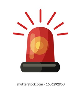 Red police, ambulance, fire alarm siren alert emergency effect flasher isolated on white. Cartoon firefighters flashing light notifying about dangerous and hazard. Vector flat illustration