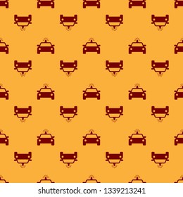 Red Police car and police flasher icon isolated seamless pattern on brown background. Emergency flashing siren. Flat design. Vector Illustration