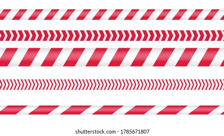 Red police tape, crime danger line. Caution police lines isolated. Warning tapes. Set of red warning ribbons. Vector illustration on white background