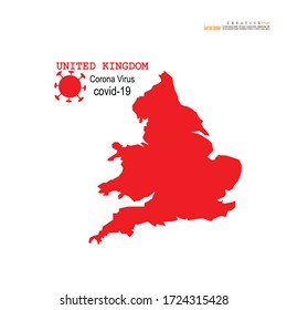 Red political United Kingdom (UK) Map on white background.Corona virus Covid19 situation.vector Illustration.  