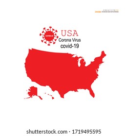 Red political The United States of America   Map on white background.Corona virus Covid19 situation.vector Illustration.  