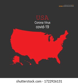 Red political The United States of America   Map on white background.Corona virus Covid19 situation.vector Illustration.  