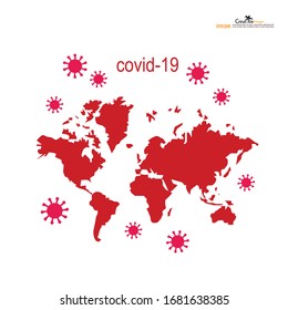 Red political World Map on white background.Corona virus Covid19 situation.vector Illustration.  