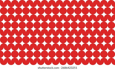 Red polka dot background. Winter snowy Christmas design. Abstract landscape. Magical nature fantasy decoration. Vector illustration.
