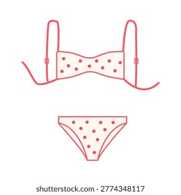 Red polka dot bikini set on white background. Female swimwear for summer beach holiday and fashion design