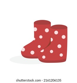 Roter Polka Punkt Stiefel Symbole durch handgezeichnet gesetzt. Seltene Cartoon-Symbole.