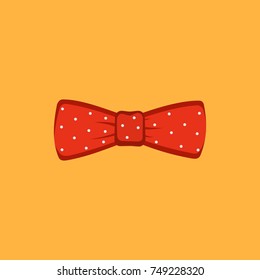 Red polka dot bow tie on a orange background. Vector illustration