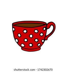 Red polka dot Cup. Hand drawn simple kitchen supplies. Vector illustration isolated on white background