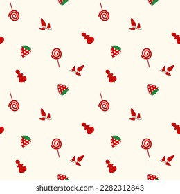 Red polka dot so cute. On strawberry Lollipop leaf background. Pattern seamless vector illustration. For fabric