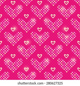 Red Polka Dot Heart Seamless Pattern Background. Vector Illustration