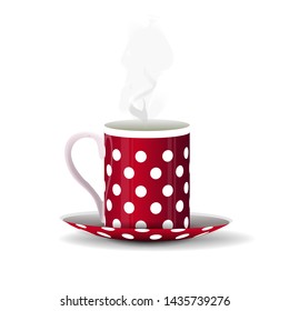 Red polka dot mug isolated on white background for your creativity