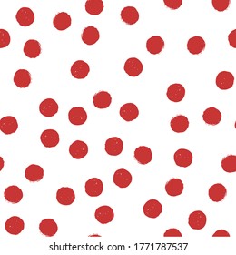 Red polka dot seamless pattern on white background. Vector design for textile, backgrounds, clothes, wrapping paper, web sites and wallpaper. Fashion illustration seamless pattern.