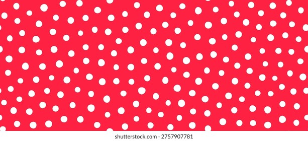 Red polka dot seamless pattern. Red and white dots background. Abstract simple confetti texture for dress print, wrapping paper, fabric and textile swatch. Bright repeated dotted wallpaper. Vector